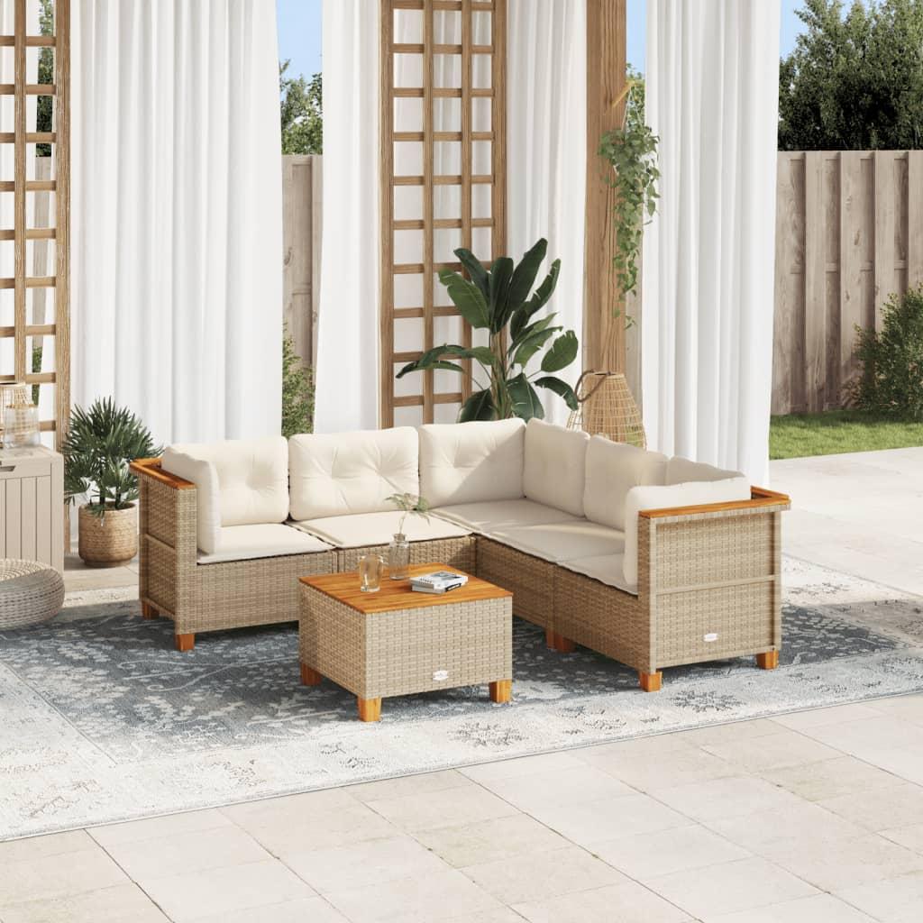 6 Piece Garden Sofa Set with Cushions Beige Poly Rattan