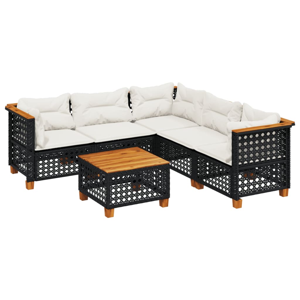 6 Piece Garden Sofa Set with Cushions Black Poly Rattan