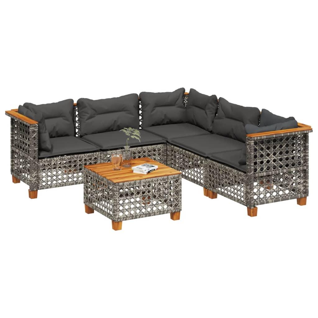 6 Piece Garden Sofa Set with Cushions Grey Poly Rattan