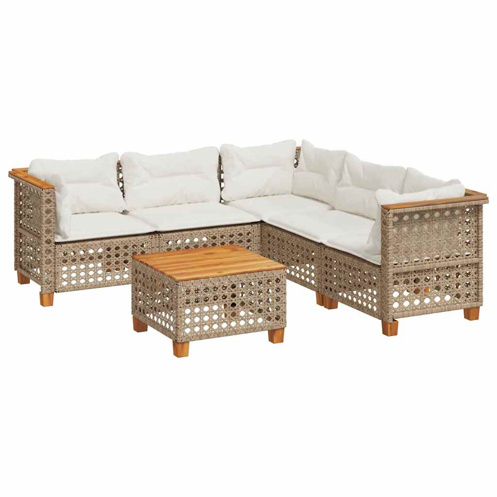 6 Piece Garden Sofa Set with Cushions Beige Poly Rattan