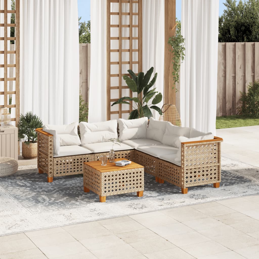 6 Piece Garden Sofa Set with Cushions Beige Poly Rattan