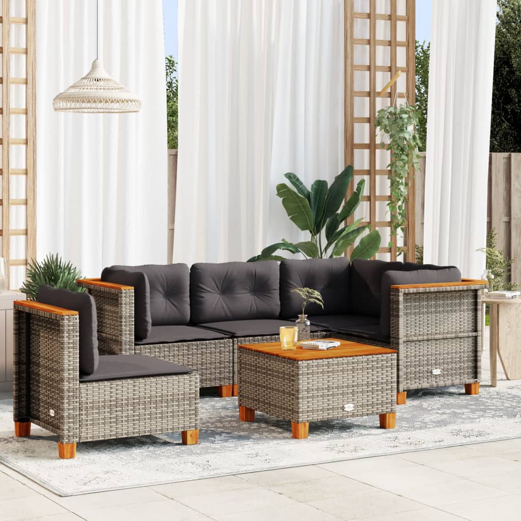 6 Piece Garden Sofa Set with Cushions Grey Poly Rattan