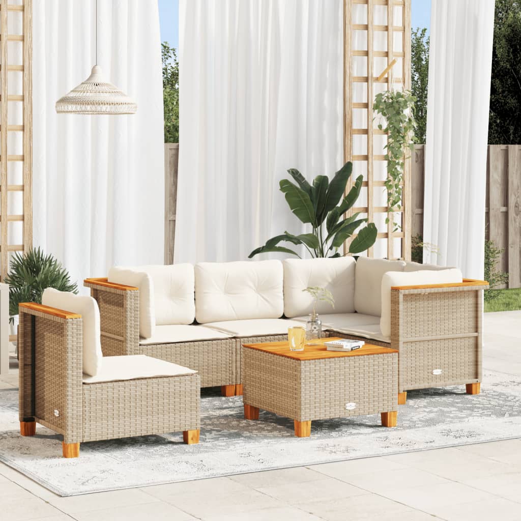 6 Piece Garden Sofa Set with Cushions Beige Poly Rattan