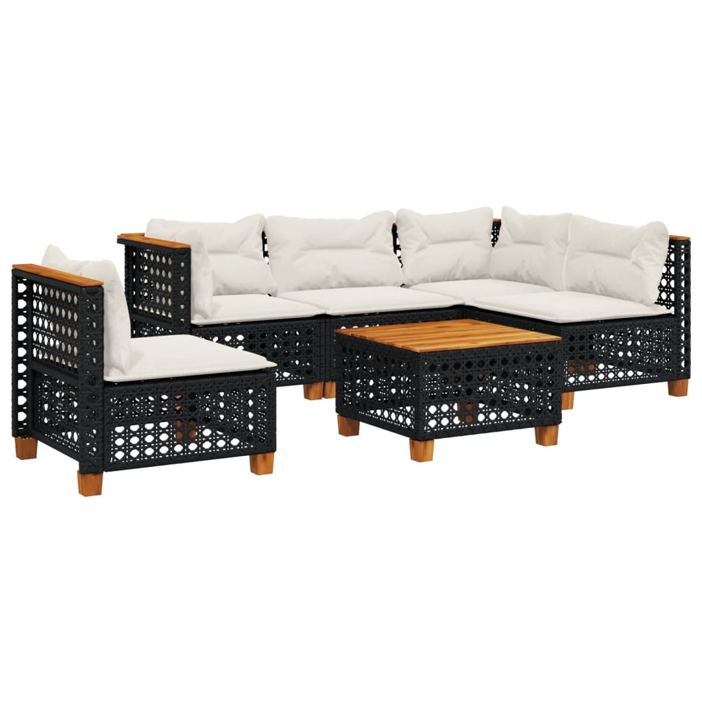 6 Piece Garden Sofa Set with Cushions Black Poly Rattan