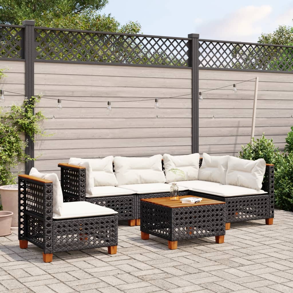 6 Piece Garden Sofa Set with Cushions Black Poly Rattan