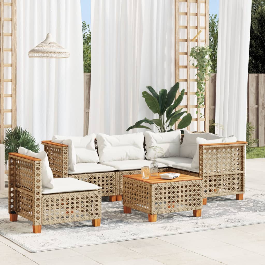 6 Piece Garden Sofa Set with Cushions Beige Poly Rattan