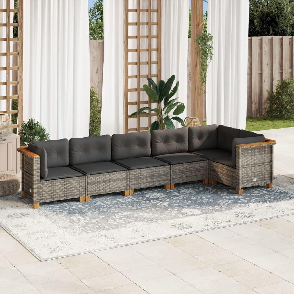 6 Piece Garden Sofa Set with Cushions Grey Poly Rattan