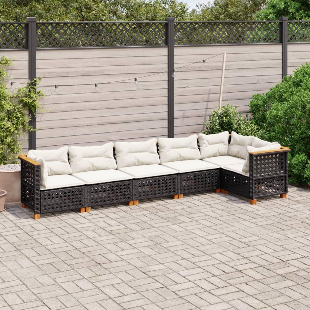 6 Piece Garden Sofa Set with Cushions Black Poly Rattan