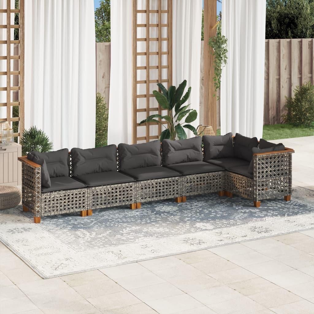 6 Piece Garden Sofa Set with Cushions Grey Poly Rattan