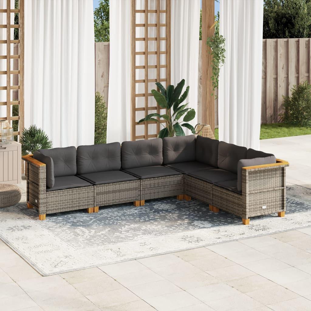 6 Piece Garden Sofa Set with Cushions Grey Poly Rattan