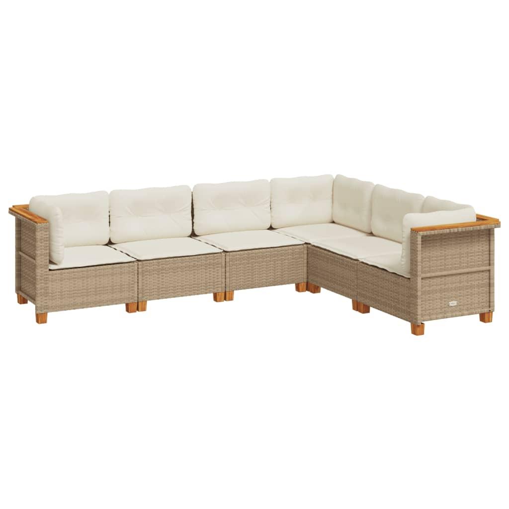 6 Piece Garden Sofa Set with Cushions Beige Poly Rattan