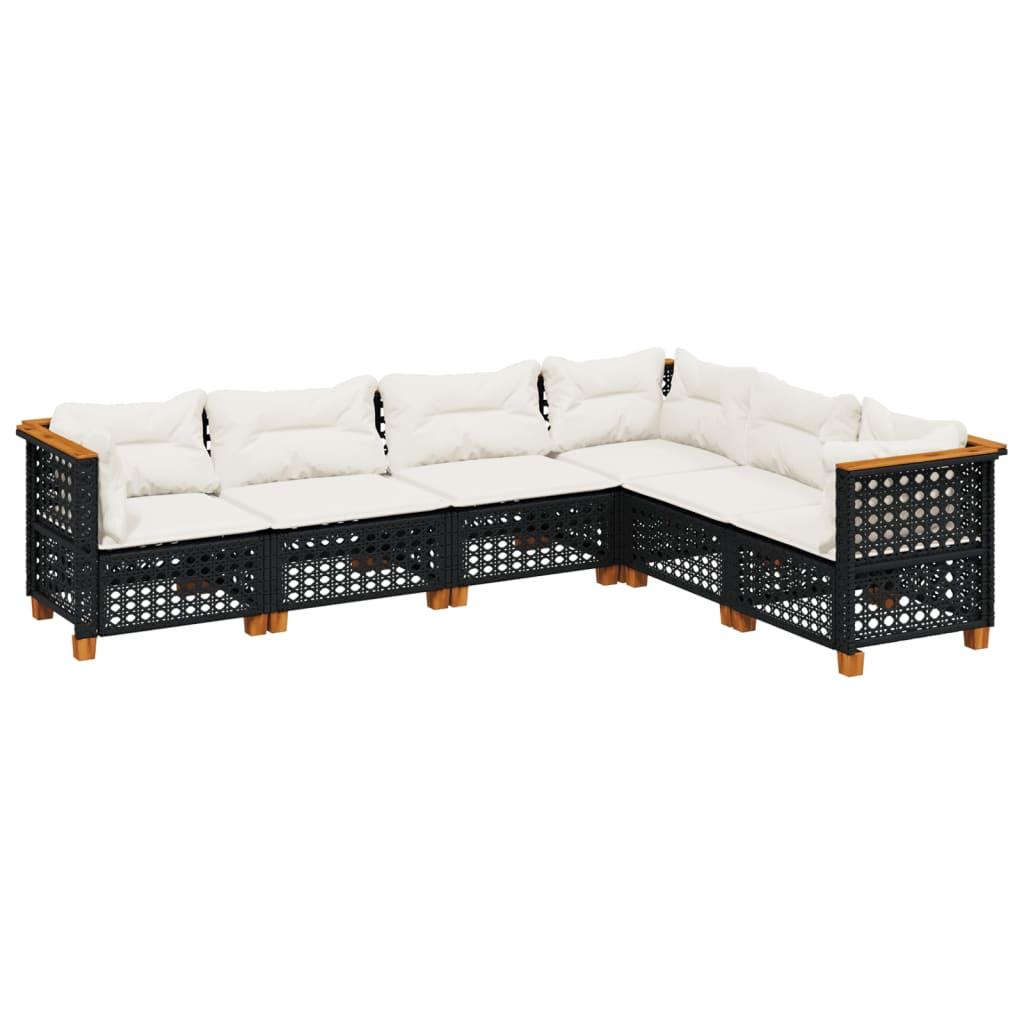 6 Piece Garden Sofa Set with Cushions Black Poly Rattan
