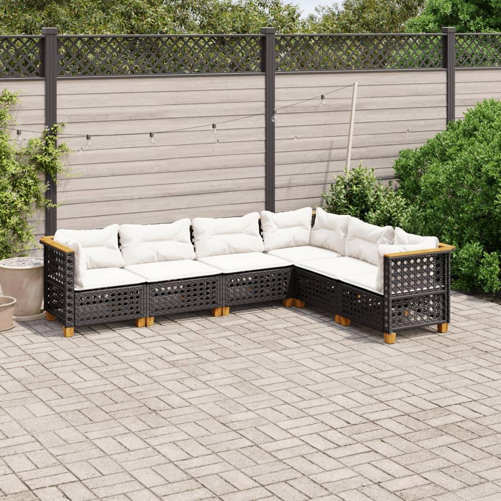 6 Piece Garden Sofa Set with Cushions Black Poly Rattan