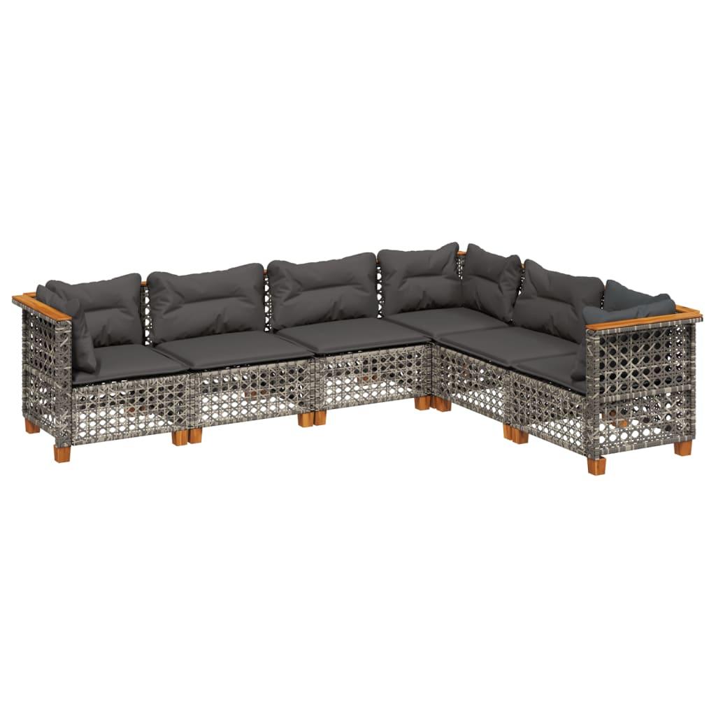 6 Piece Garden Sofa Set with Cushions Grey Poly Rattan