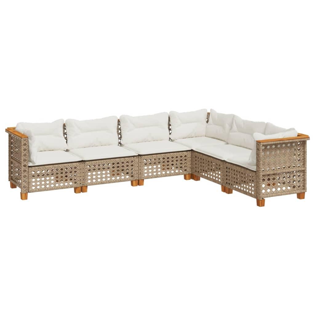 6 Piece Garden Sofa Set with Cushions Beige Poly Rattan