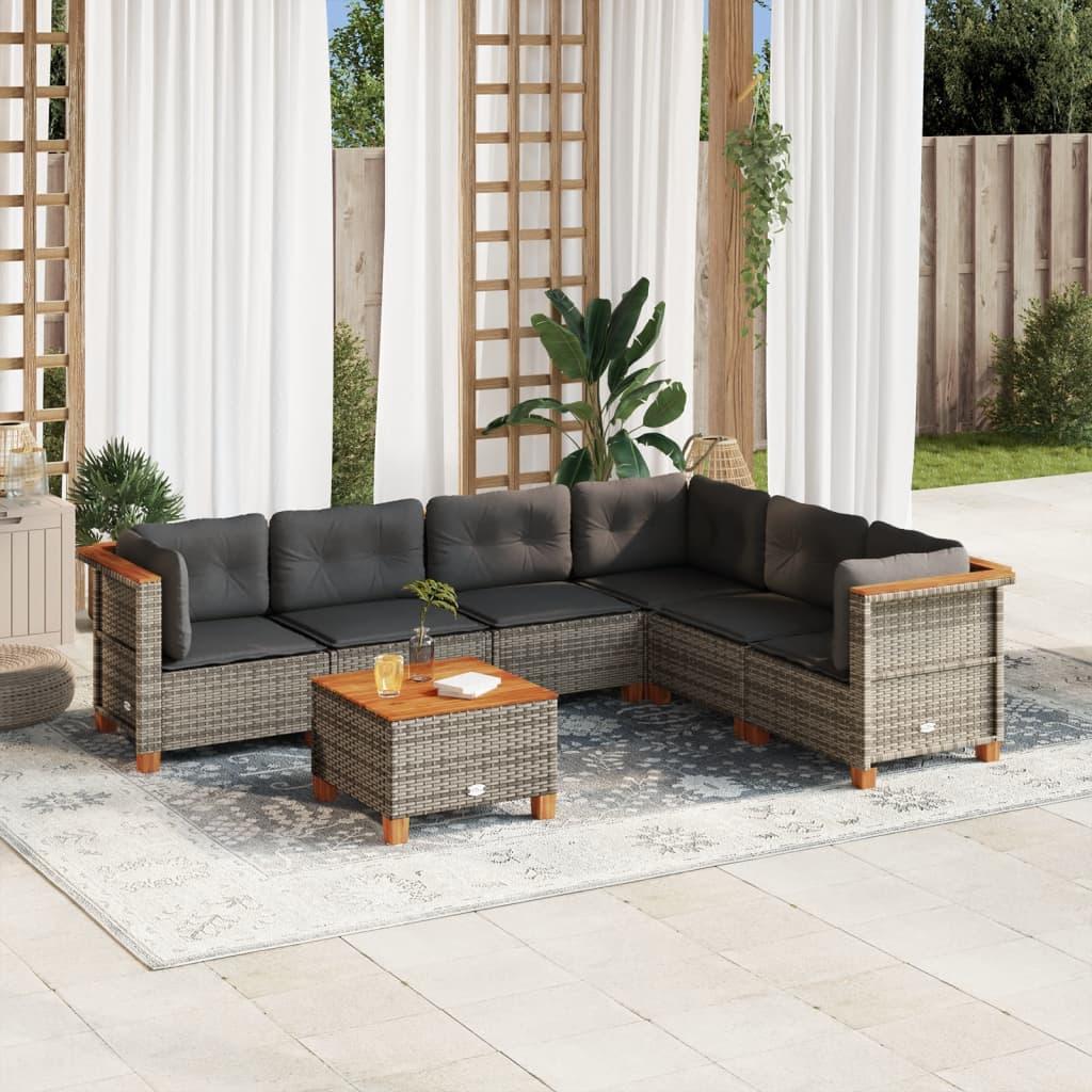 7 Piece Garden Sofa Set with Cushions Grey Poly Rattan