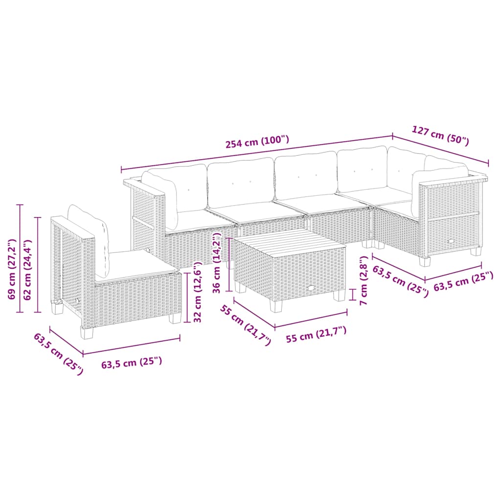 7 Piece Garden Sofa Set with Cushions Beige Poly Rattan