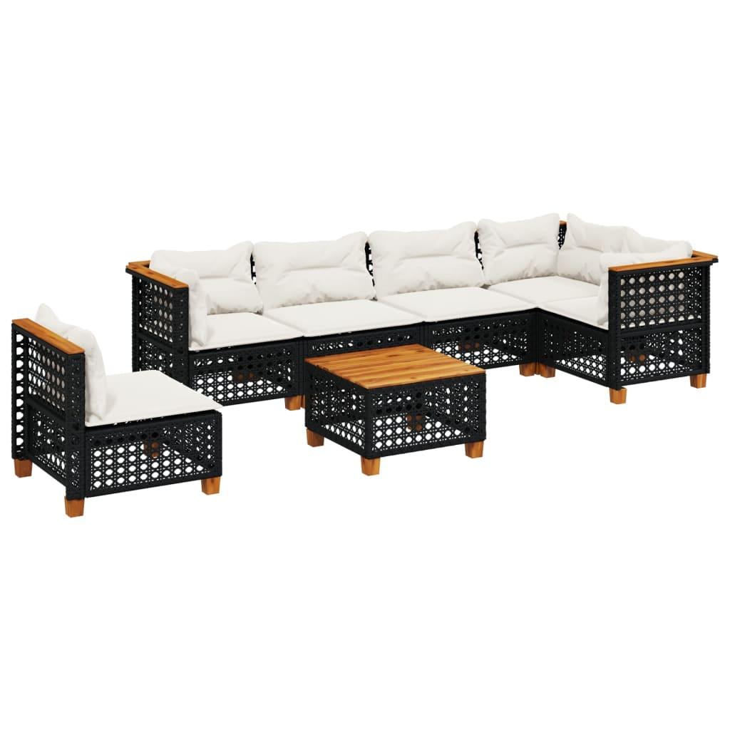 7 Piece Garden Sofa Set with Cushions Black Poly Rattan