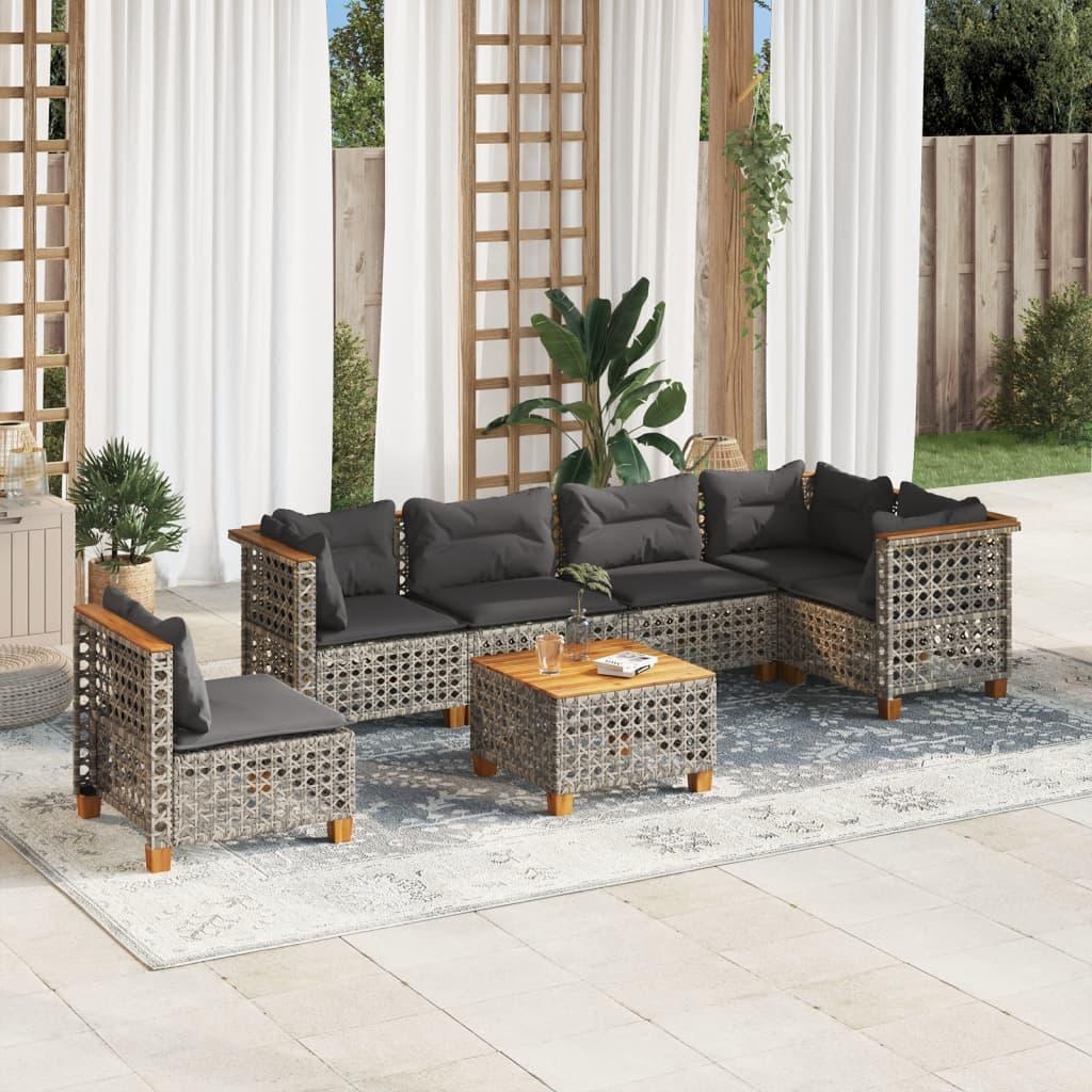 7 Piece Garden Sofa Set with Cushions Grey Poly Rattan