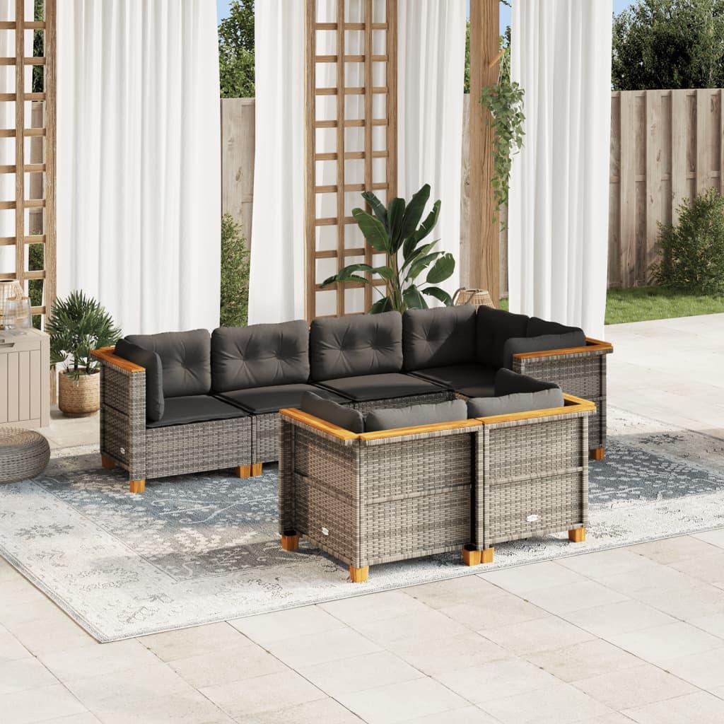 7 Piece Garden Sofa Set with Cushions Grey Poly Rattan
