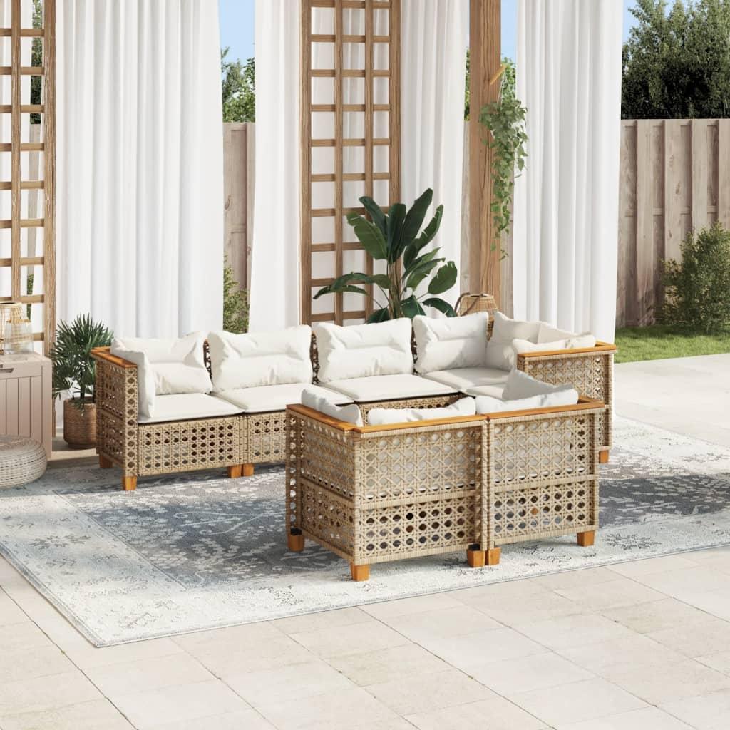 7 Piece Garden Sofa Set with Cushions Beige Poly Rattan