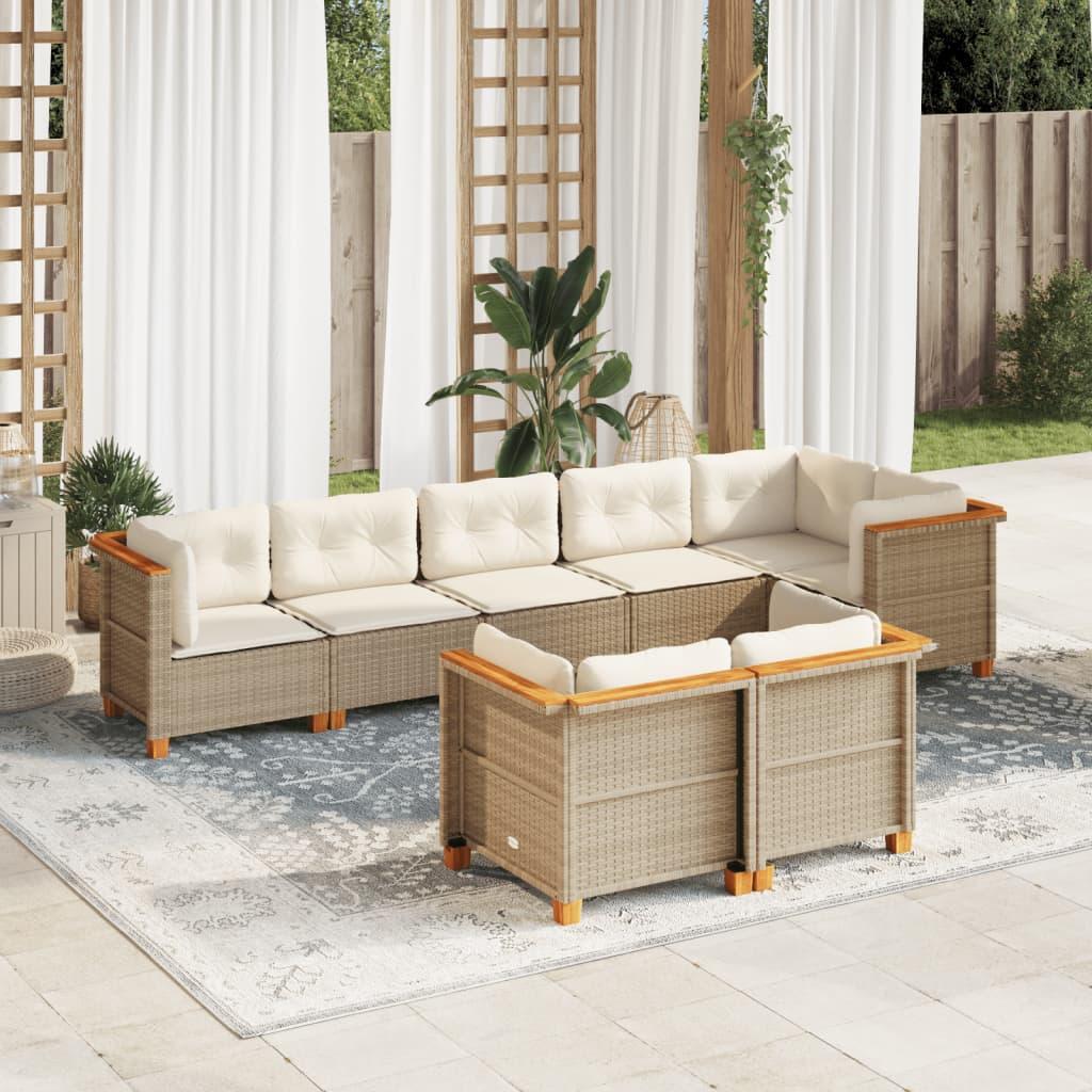 8 Piece Garden Sofa Set with Cushions Beige Poly Rattan
