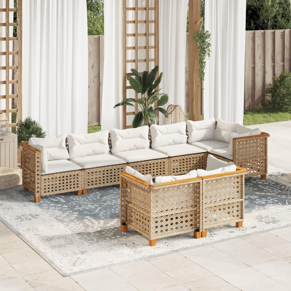 8 Piece Garden Sofa Set with Cushions Beige Poly Rattan
