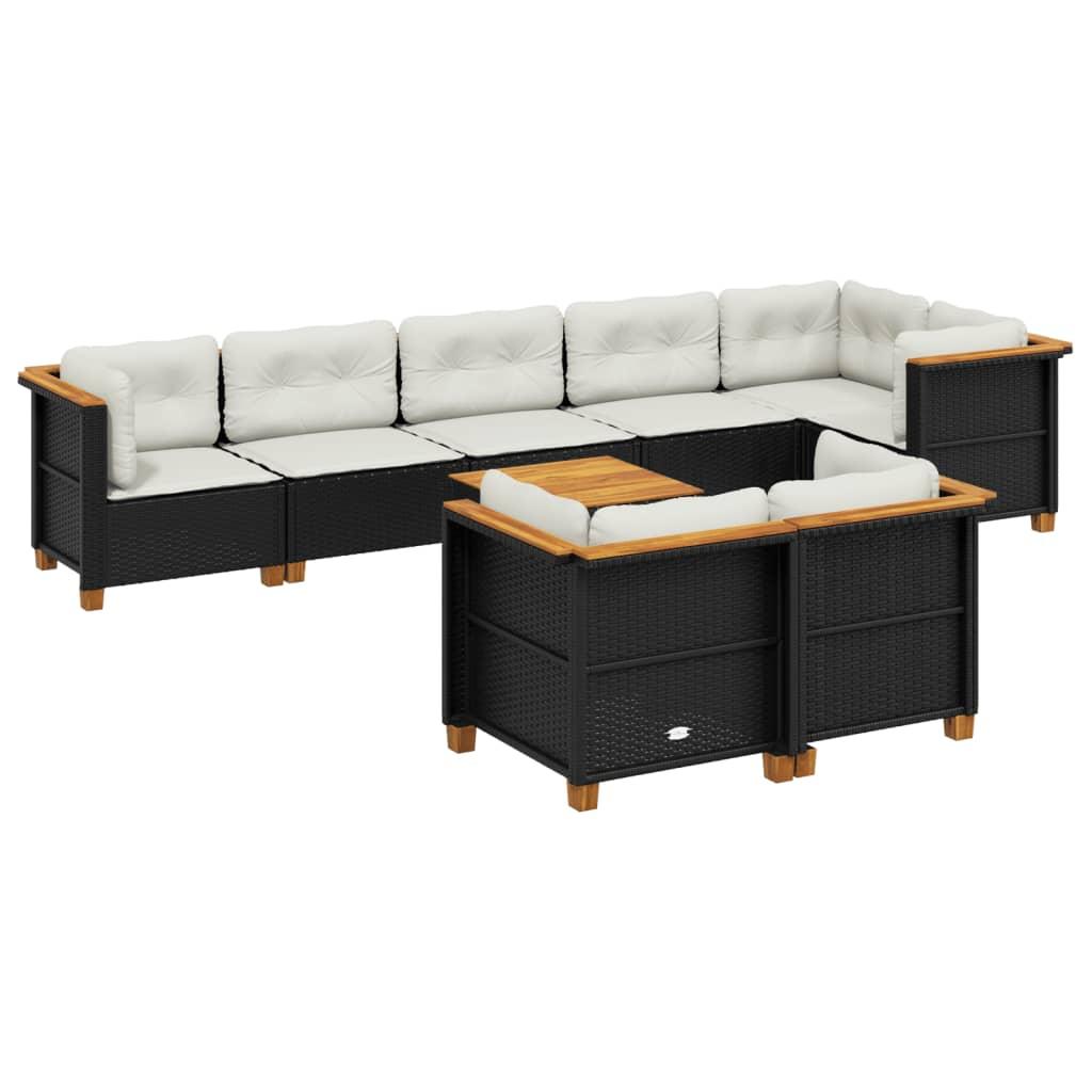 9 Piece Garden Sofa Set with Cushions Black Poly Rattan