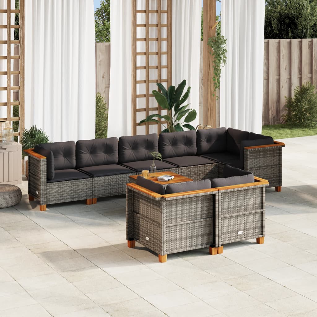 9 Piece Garden Sofa Set with Cushions Grey Poly Rattan