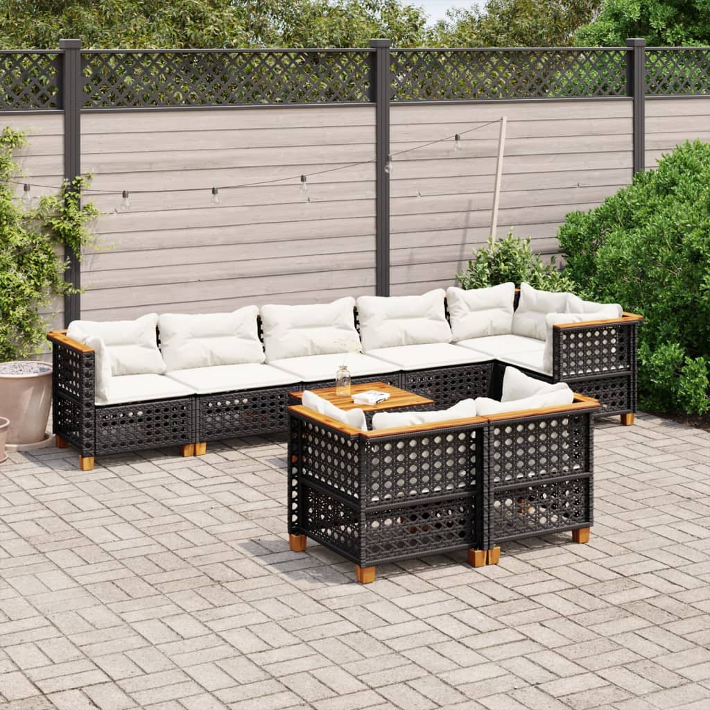 9 Piece Garden Sofa Set with Cushions Black Poly Rattan