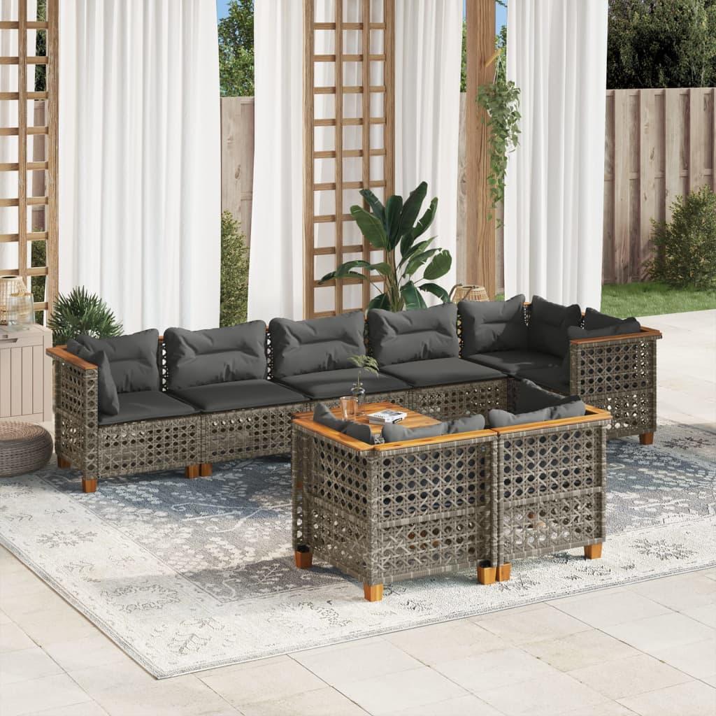 9 Piece Garden Sofa Set with Cushions Grey Poly Rattan
