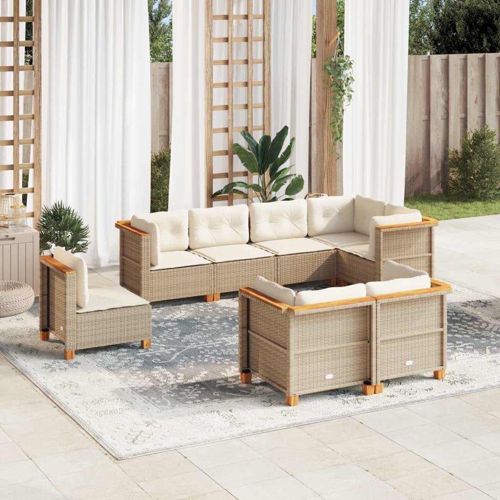8 Piece Garden Sofa Set with Cushions Beige Poly Rattan