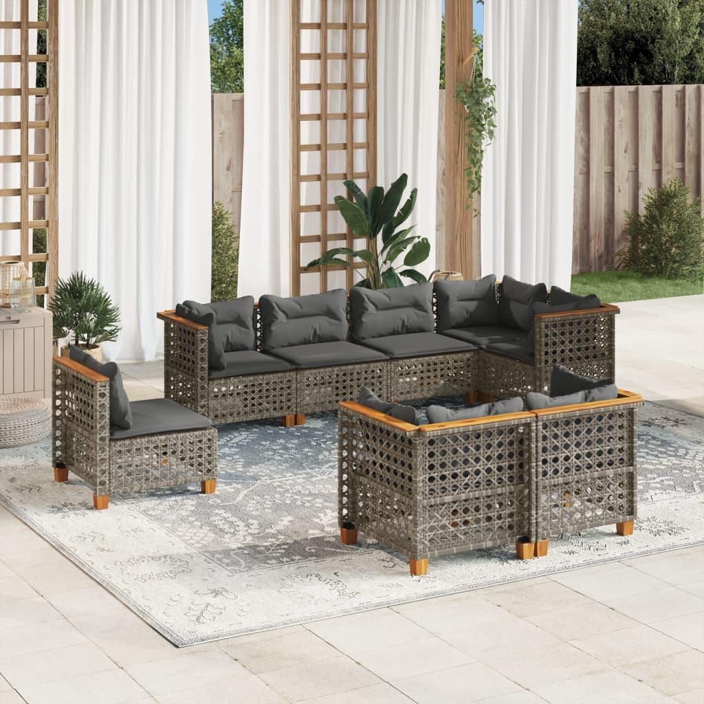 8 Piece Garden Sofa Set with Cushions Grey Poly Rattan