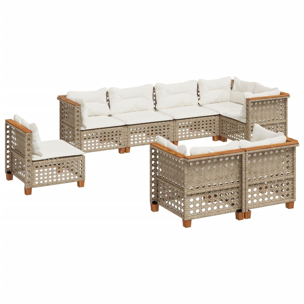 8 Piece Garden Sofa Set with Cushions Beige Poly Rattan