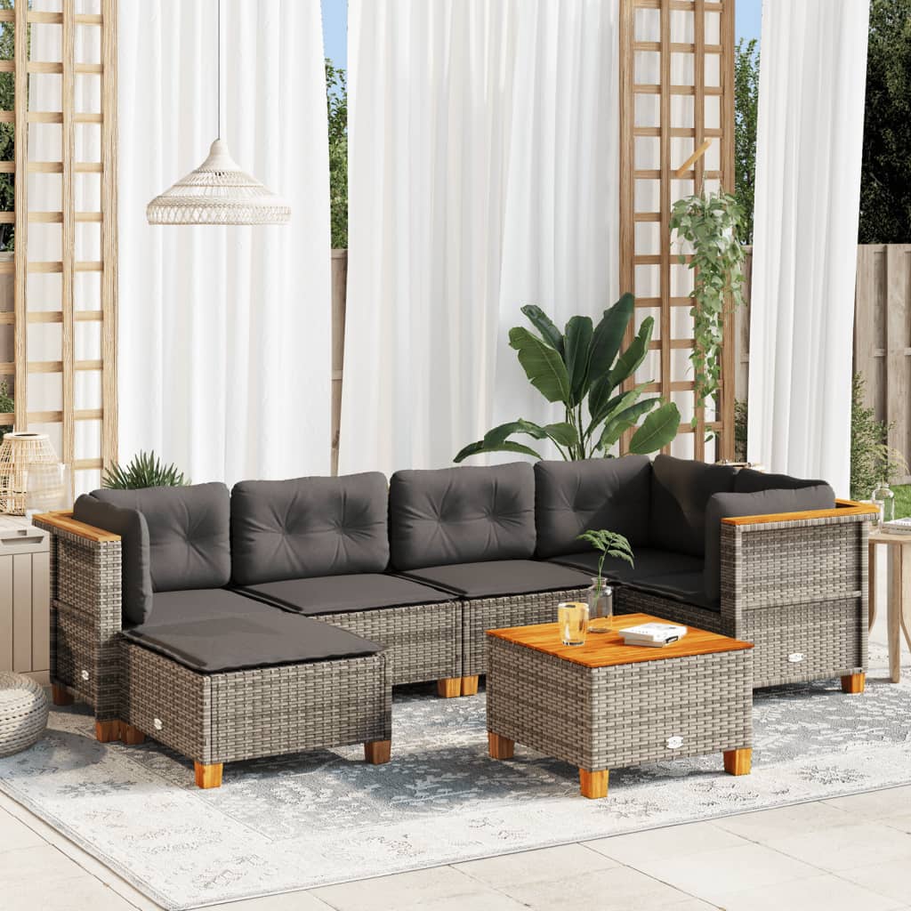 7 Piece Garden Sofa Set with Cushions Grey Poly Rattan