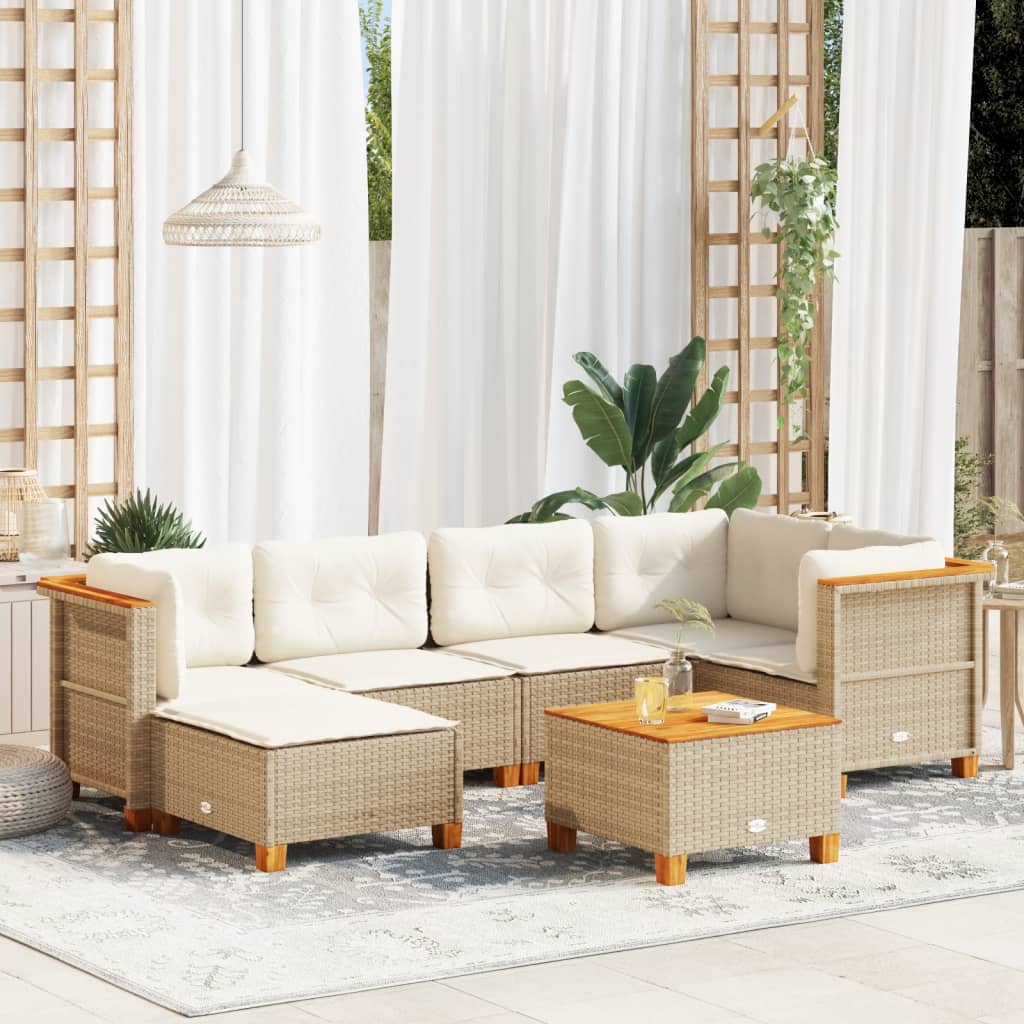 7 Piece Garden Sofa Set with Cushions Beige Poly Rattan