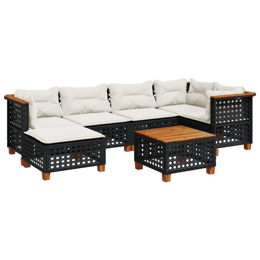 7 Piece Garden Sofa Set with Cushions Black Poly Rattan