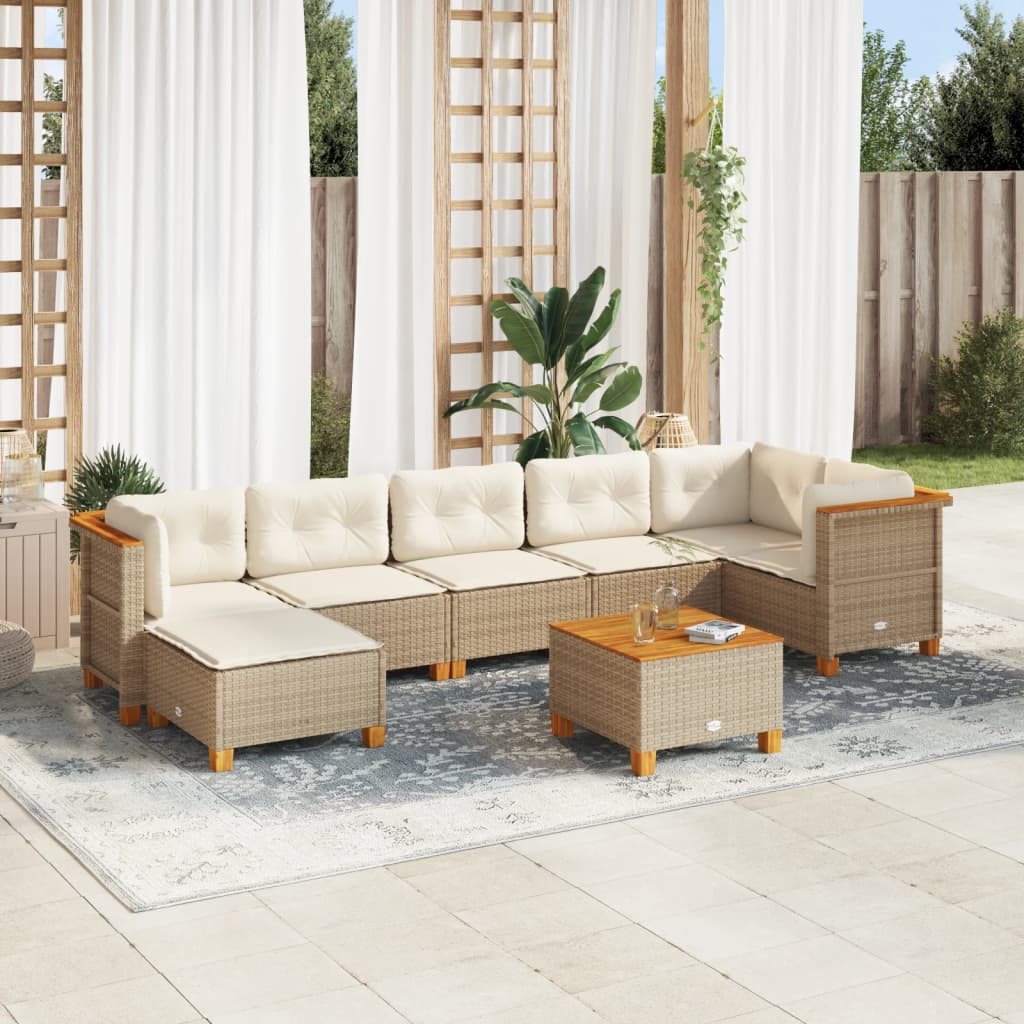 8 Piece Garden Sofa Set with Cushions Beige Poly Rattan