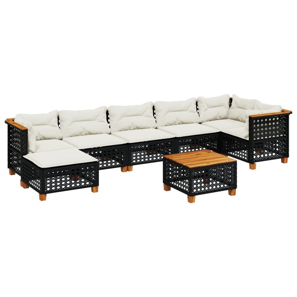 8 Piece Garden Sofa Set with Cushions Black Poly Rattan