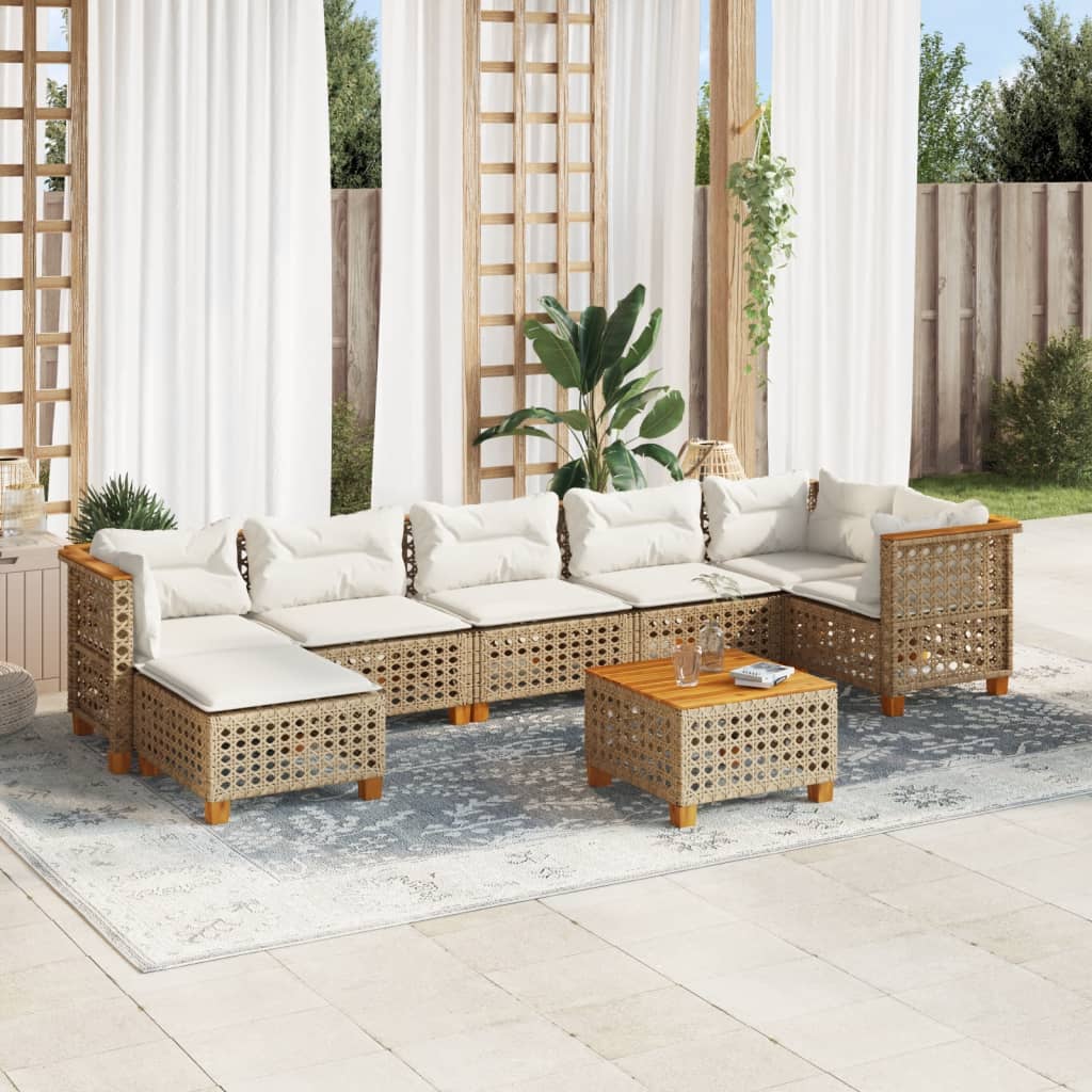 8 Piece Garden Sofa Set with Cushions Beige Poly Rattan