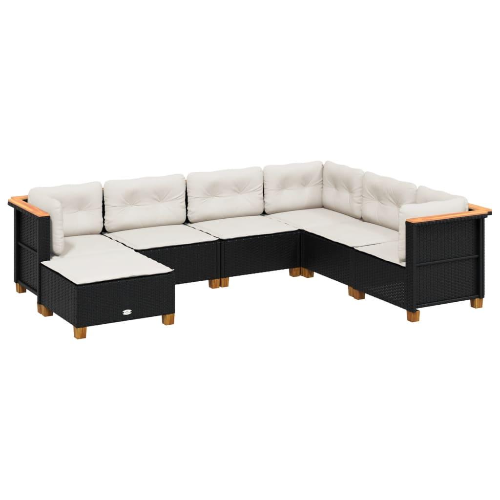 7 Piece Garden Sofa Set with Cushions Black Poly Rattan