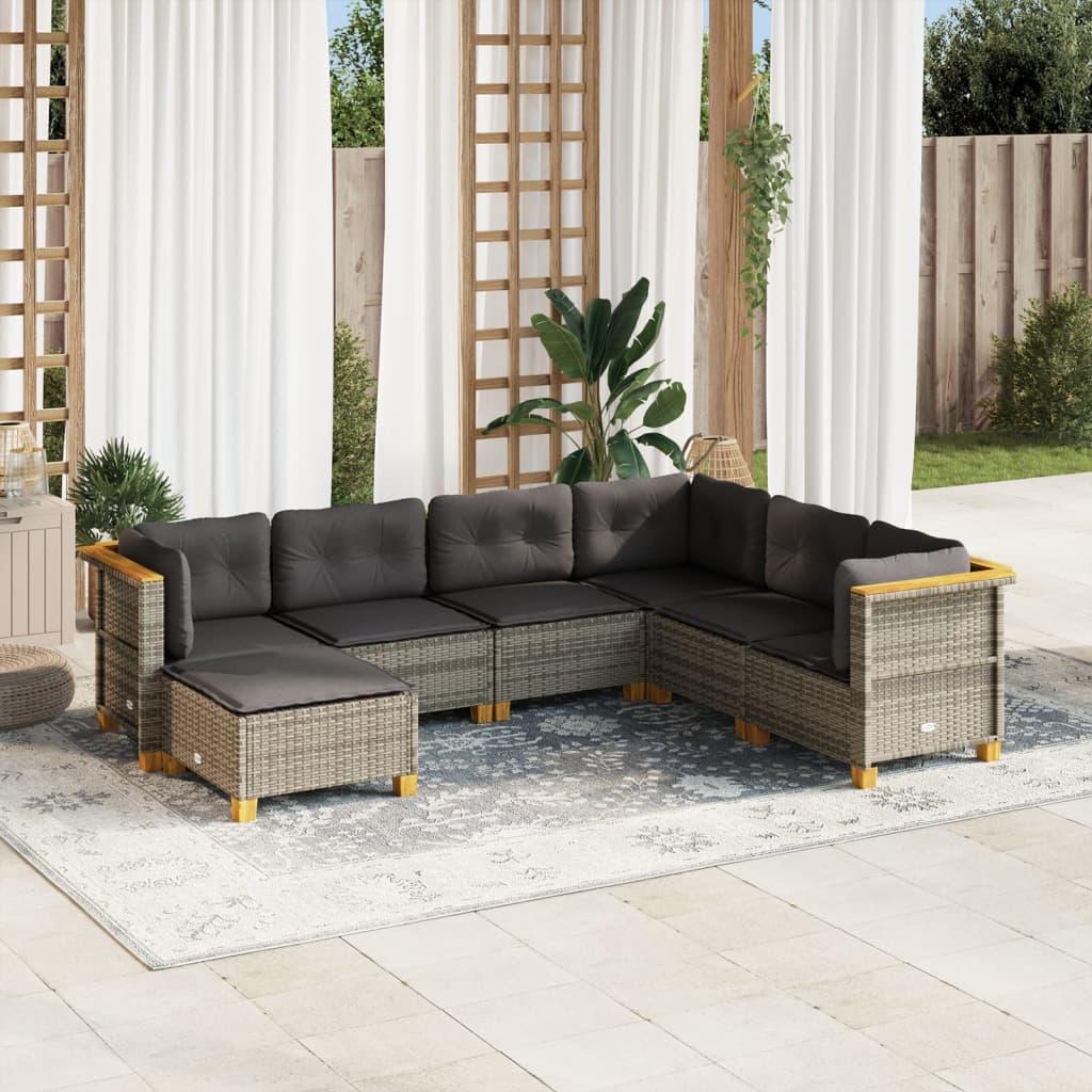 7 Piece Garden Sofa Set with Cushions Grey Poly Rattan