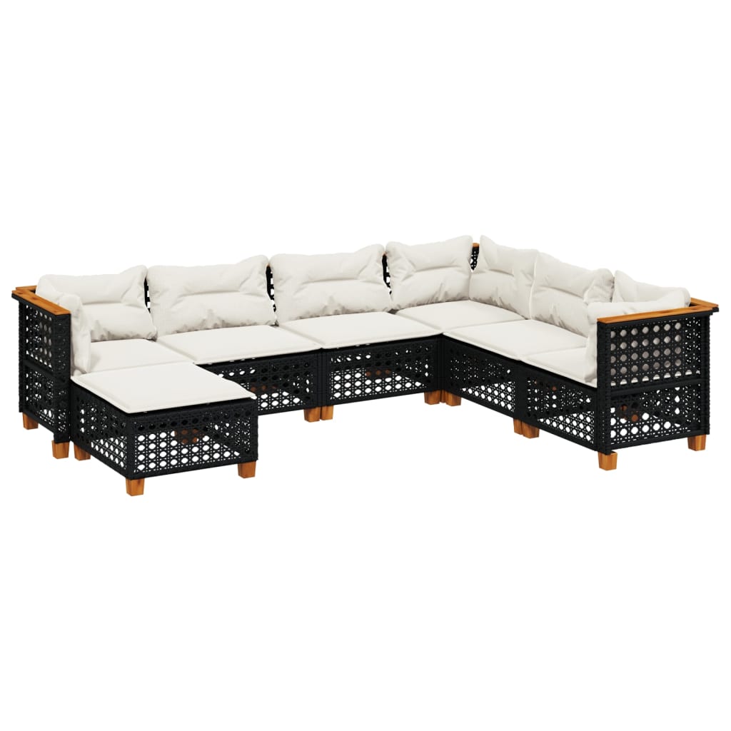 7 Piece Garden Sofa Set with Cushions Black Poly Rattan