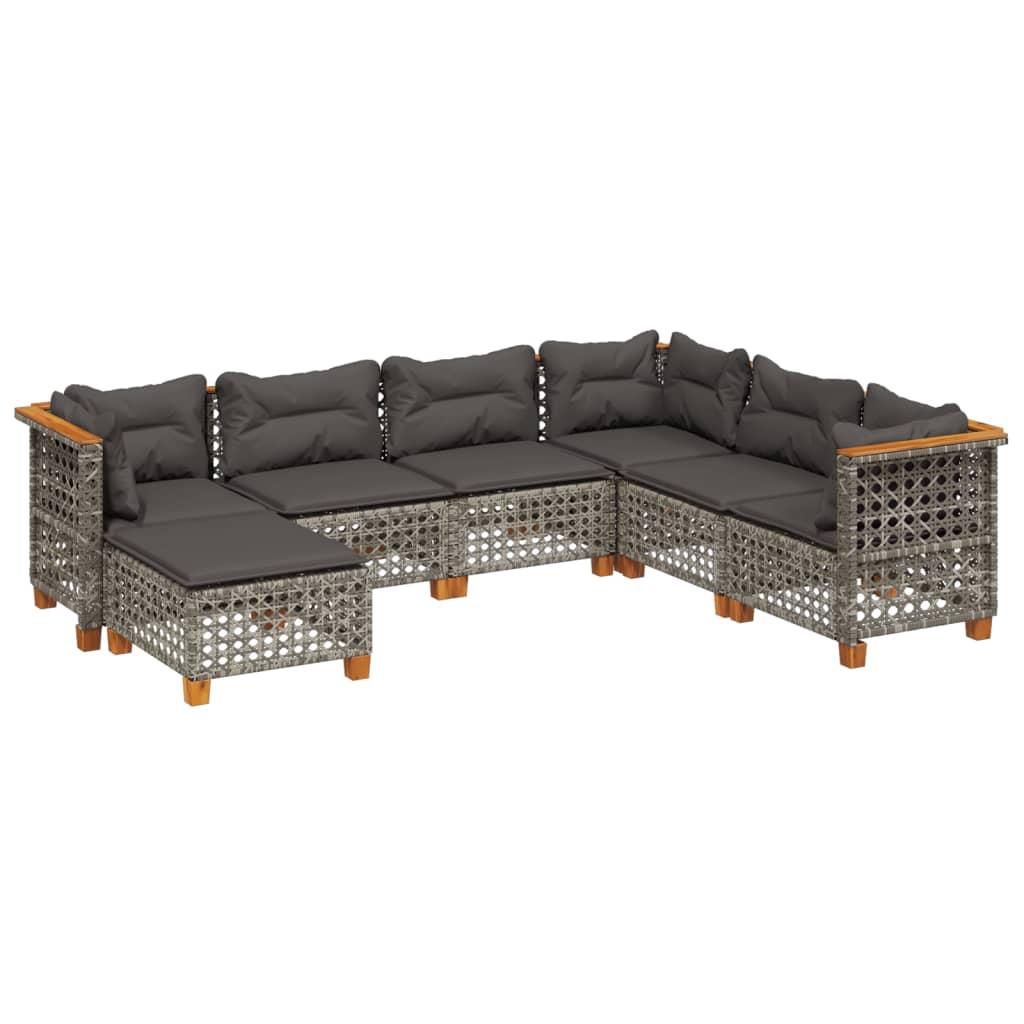 7 Piece Garden Sofa Set with Cushions Grey Poly Rattan