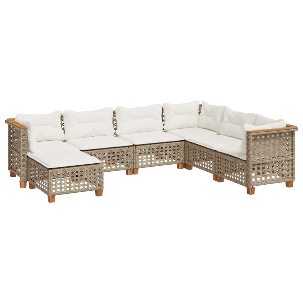 7 Piece Garden Sofa Set with Cushions Beige Poly Rattan