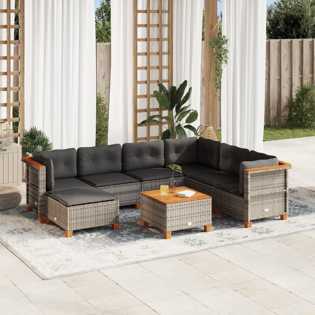 8 Piece Garden Sofa Set with Cushions Grey Poly Rattan