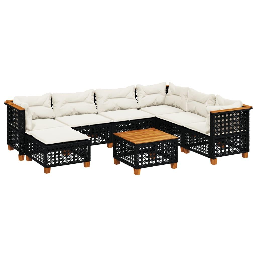 8 Piece Garden Sofa Set with Cushions Black Poly Rattan