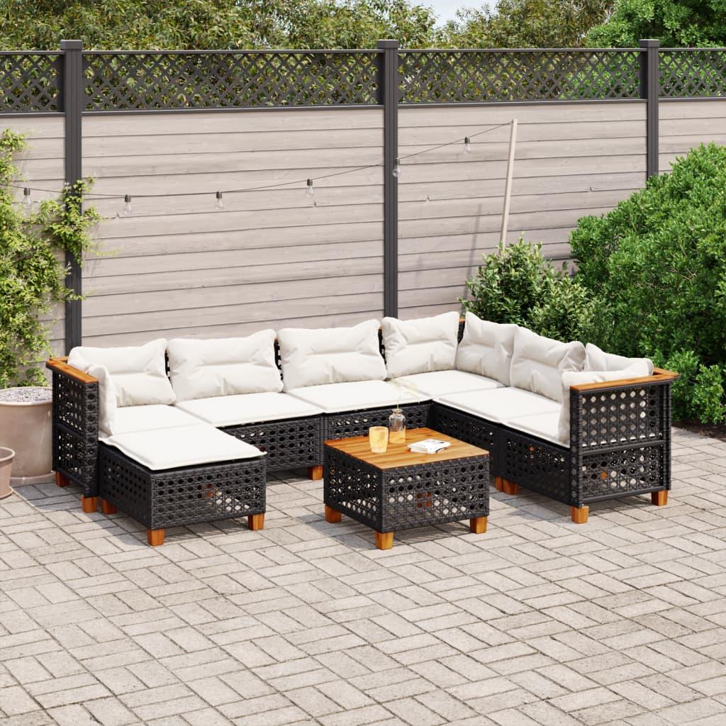 8 Piece Garden Sofa Set with Cushions Black Poly Rattan