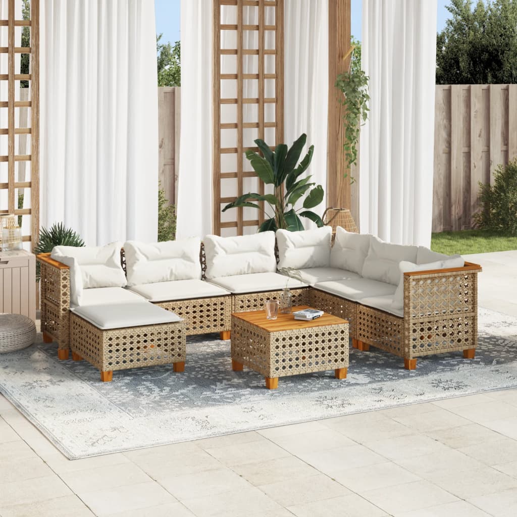 8 Piece Garden Sofa Set with Cushions Beige Poly Rattan