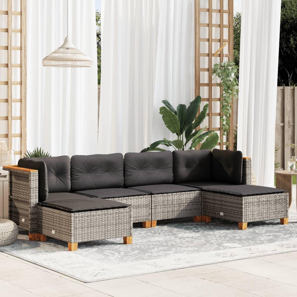 6 Piece Garden Sofa Set with Cushions Grey Poly Rattan